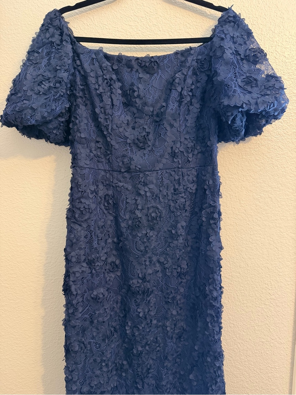 Xscape navy Floral Lace Off-Shoulder Midi Dress